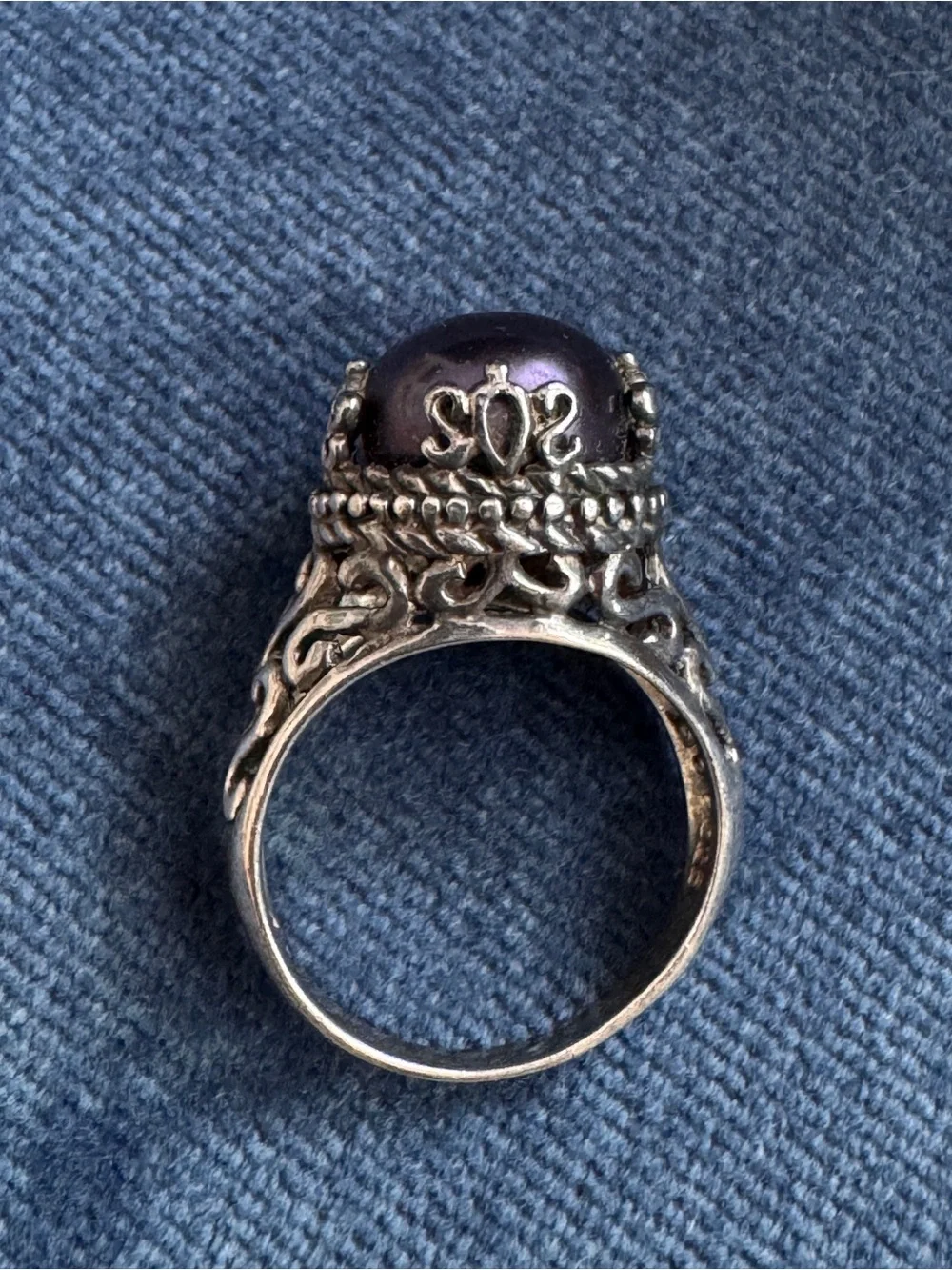 CFJ Black Cultured Freshwater Pearl Sterling Silver Ring Size 7